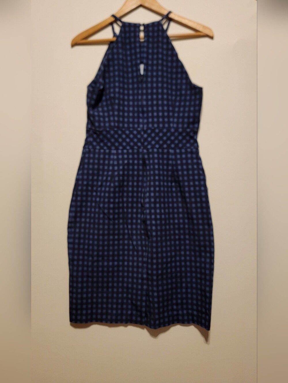 Banana Republic Navy Blue Check Halter Midi Dress Size 10